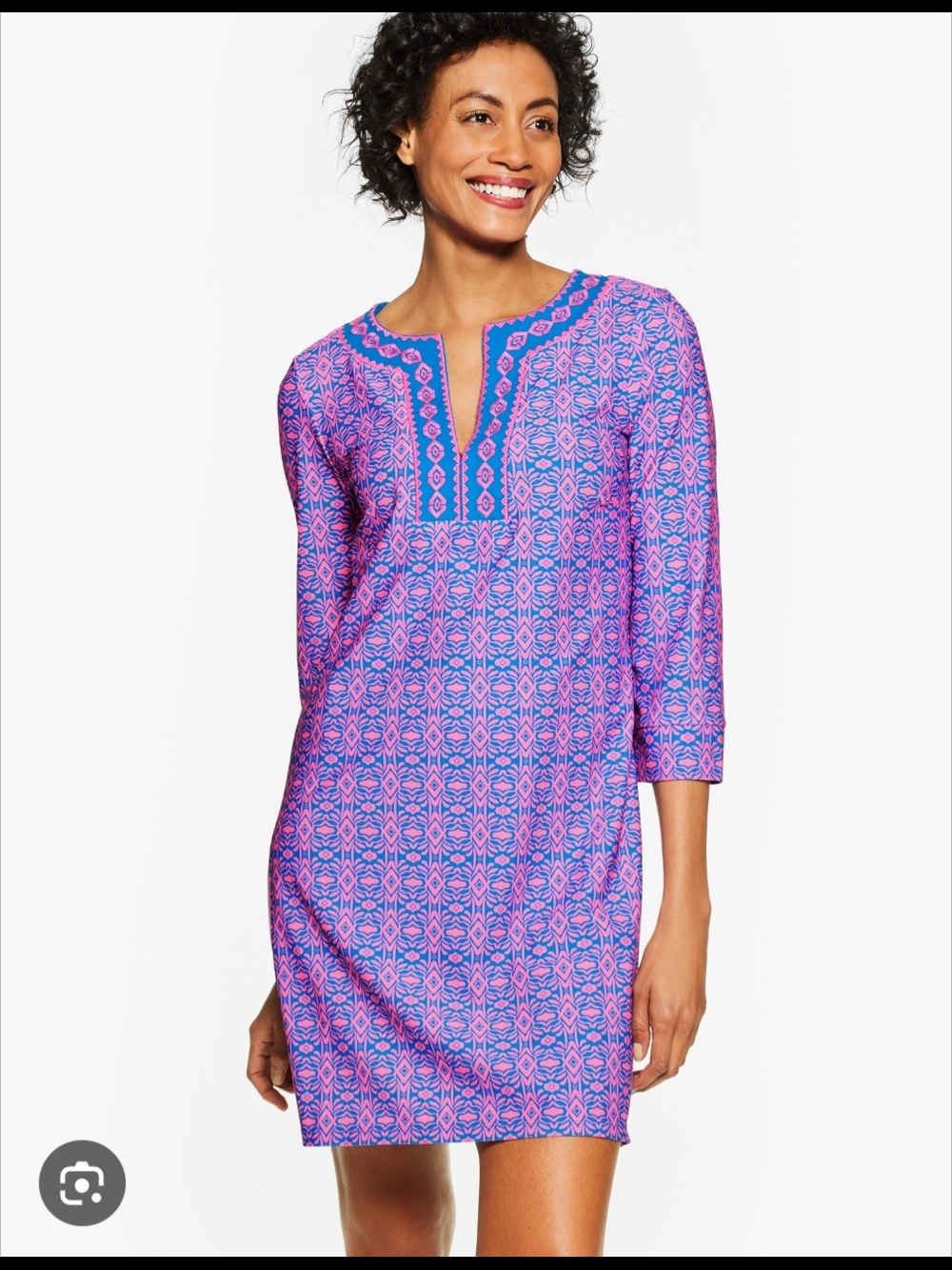 Cabana Life & Talbots Pink & Blue Printed Swim Cover-Up Tunic Dress
